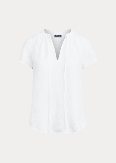 Blusas Polo Ralph Lauren Mujer Blancos - Linen Tie-Neck - HZJBX6718